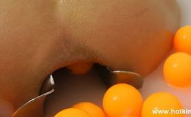 Ping-Pong balls fun bath with XO speculum and full open anus